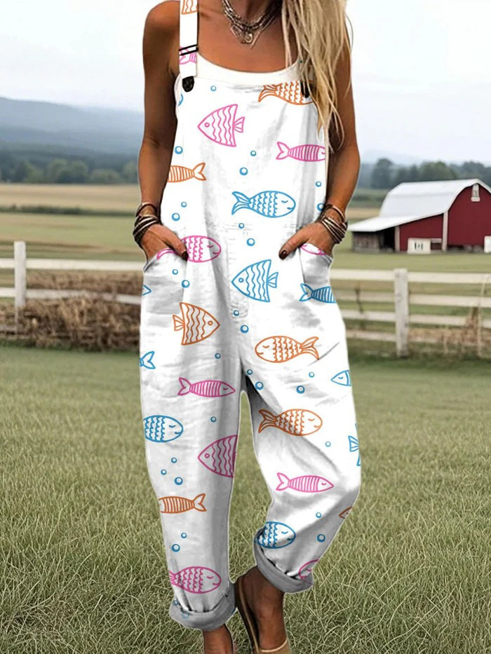 Damen Vintage Blumen Overall mit Weiten Beinen - Komfort und Müheloser Stil