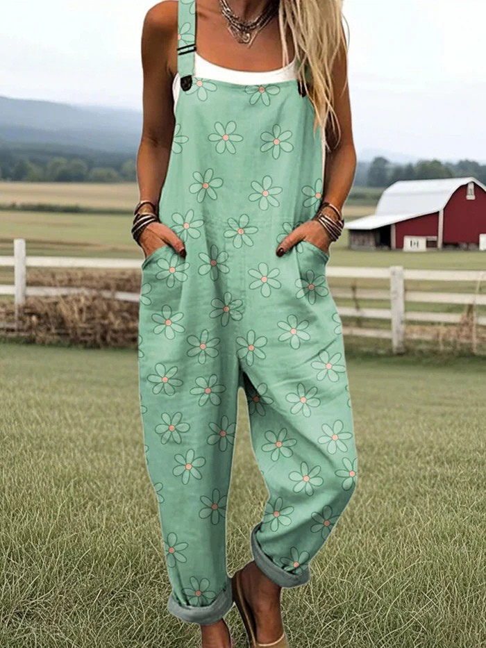 Damen Vintage Blumen Overall mit Weiten Beinen - Komfort und Stil