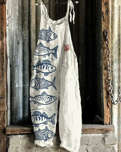 CAMILA – Weite Leinenlatzhose mit Japan-Print