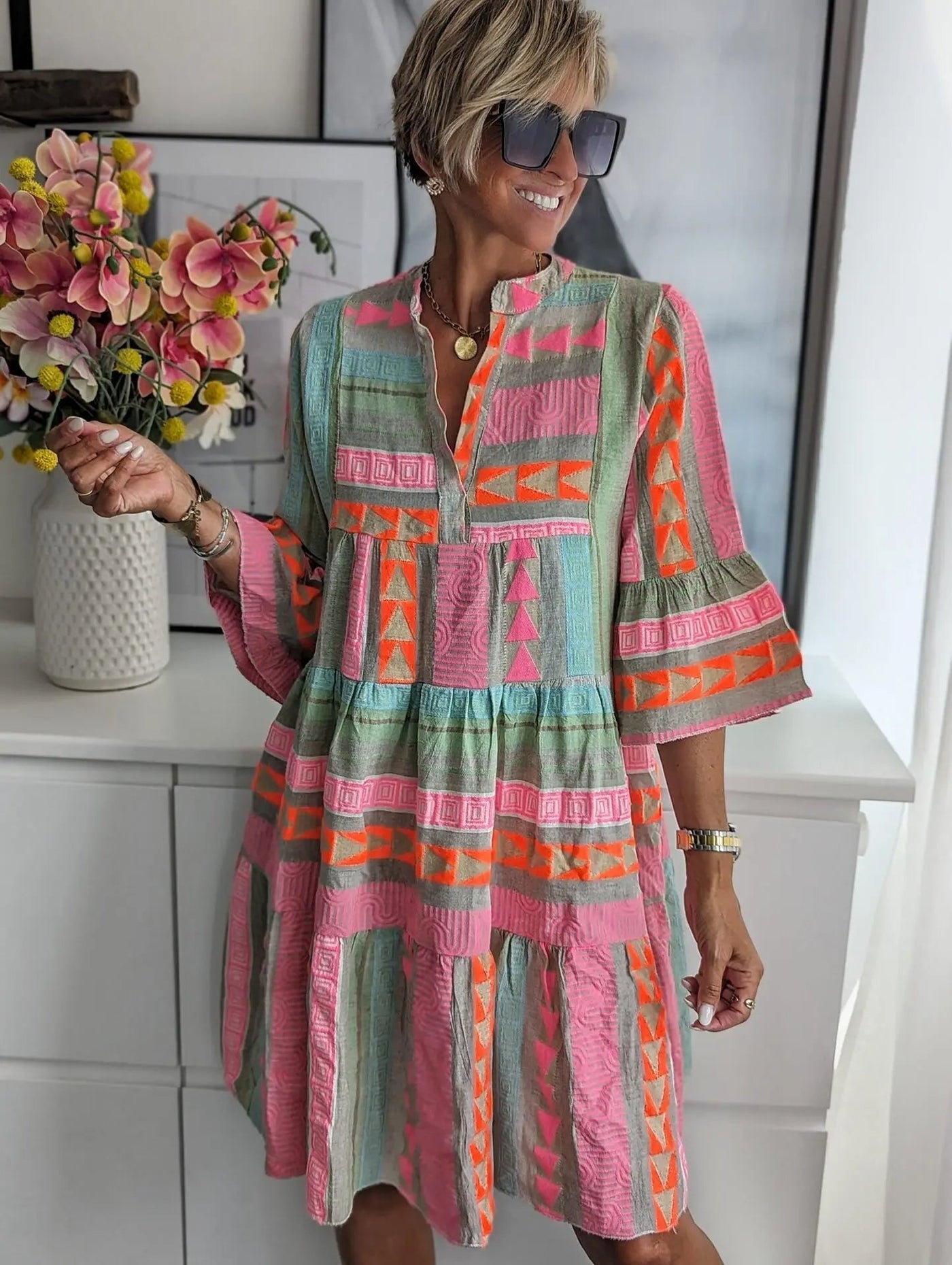 CHLOE – Kurzes Boho-Kleid mit Streifen