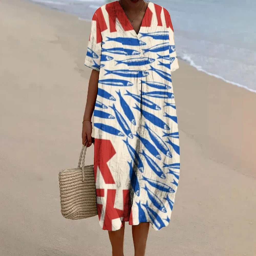 SARDINA – Elegantes Kleid mit Fischprint
