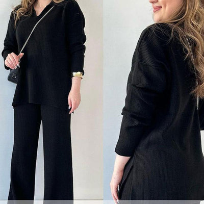 Amalia | Lässiges Zweiteiliges Ensemble mit V-Ausschnitt und Schlitz